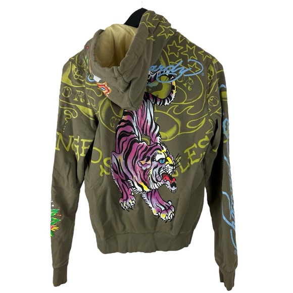 Vintage Y2K Women’s Ed Hardy All Over Print Streetwear Full Zip Hoodie Size S - Picture 2 of 10